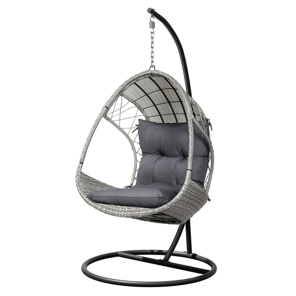  Outdoor Egg Swing Chair Wicker Furniture Pod Stand Armrest Light Grey