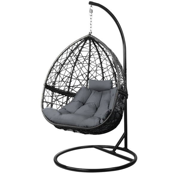  Stylish Grey Wicker Egg Swing Chair with Cushion