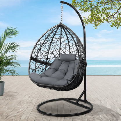 Stylish Grey Wicker Egg Swing Chair with Cushion