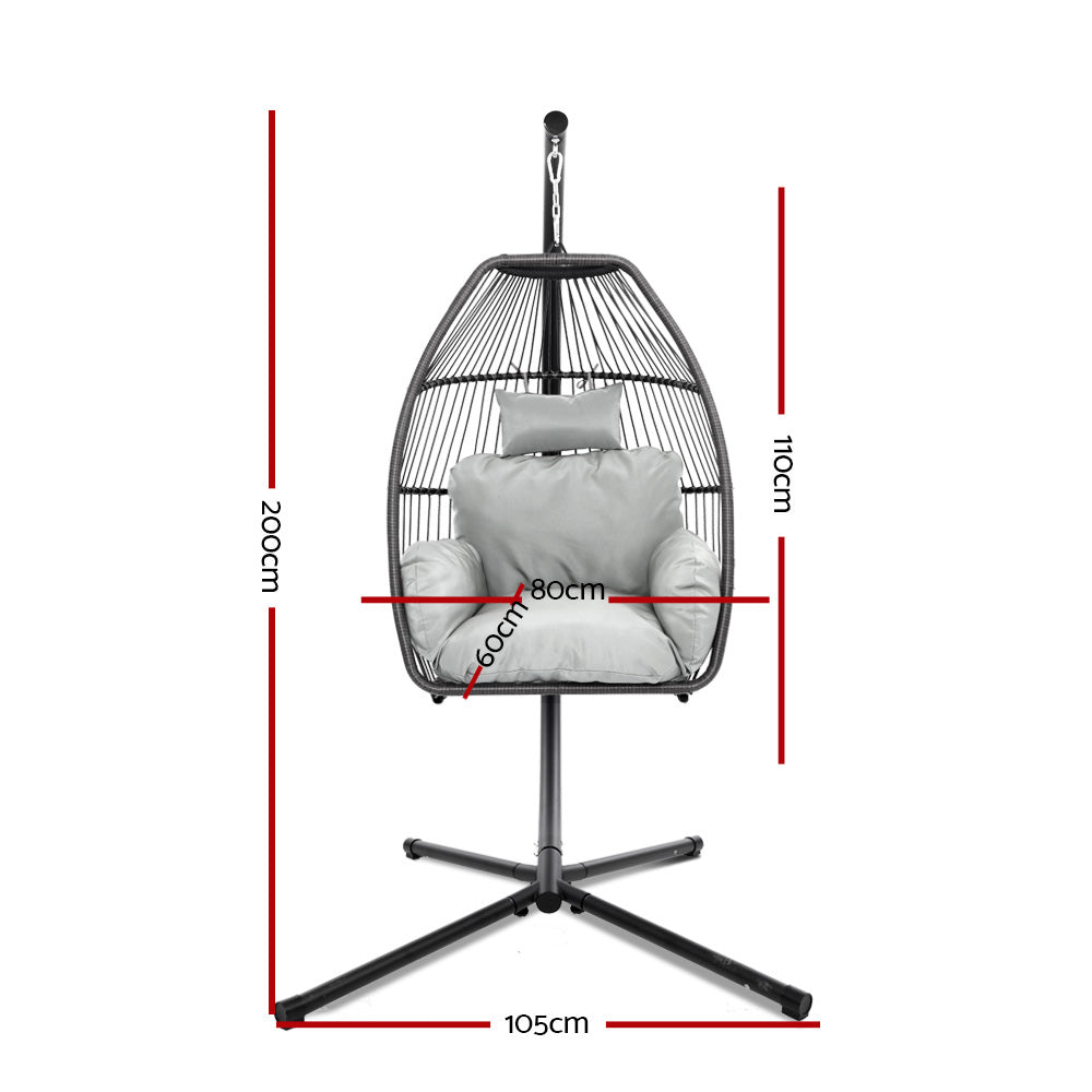 Outdoor Egg Swing Chair Wicker Rope Furniture Pod Stand Cushion Grey