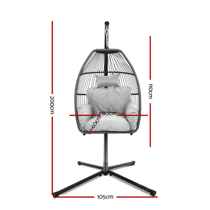 Outdoor Egg Swing Chair Wicker Rope Furniture Pod Stand Cushion Grey