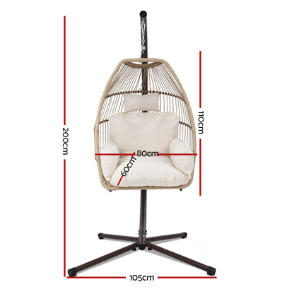 Outdoor Egg Swing Chair Hanging Chair Wicker Rope Pod Stand Cushion Latte