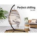 Outdoor Egg Swing Chair Wicker Rope Furniture Pod Stand Cushion Latte