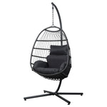 Outdoor Egg Swing Chair Wicker Rope Furniture Pod Stand Foldable Grey