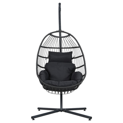 Outdoor Egg Swing Chair Hanging Chair Wicker Rope Pod Stand Foldable Grey