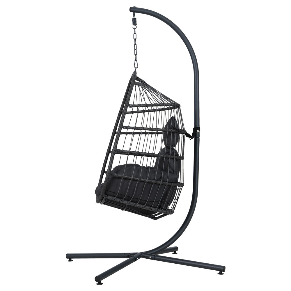 Outdoor Egg Swing Chair Hanging Chair Wicker Rope Pod Stand Foldable Grey