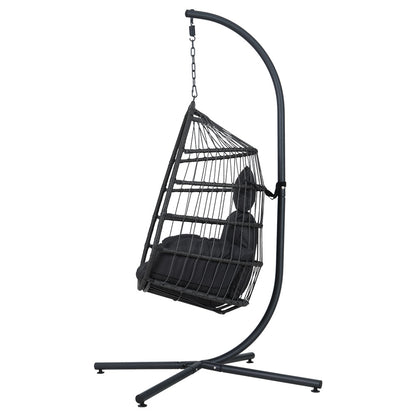 Outdoor Egg Swing Chair Hanging Chair Wicker Rope Pod Stand Foldable Grey