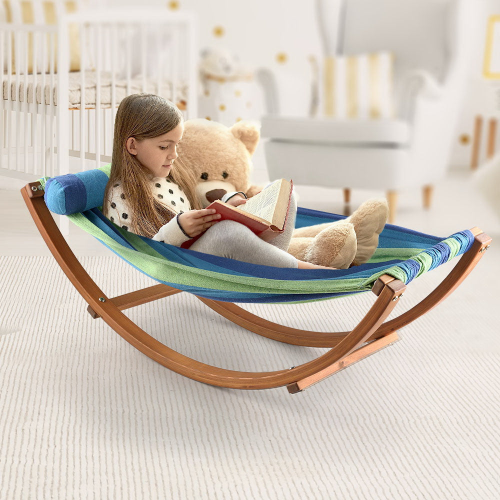 Kids Timber Hammock Bed Swing - Blue