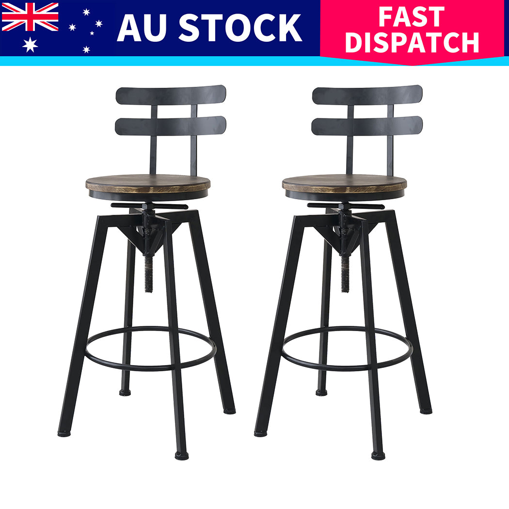 Ergonomic 2x Bar Stool Industrial Adjustable  High Back Support