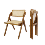 Compact 8X Foldable Rattan Dining Chairs  Wood Finish Classic