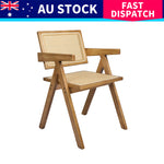 Compact 4x Dining Chair Solid Wood Rattan  Space-Saving Design