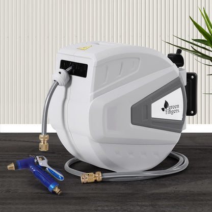 30M Water Hose Reel Retractable Auto Rewind Wall Mount Garden Spray Gun