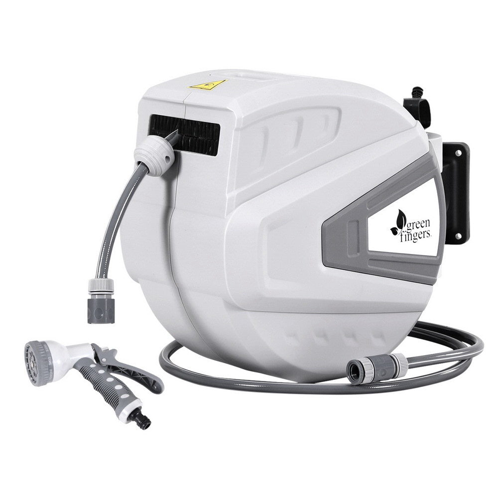 30M Water Hose Reel Retractable Auto Rewind Wall Mount Garden Spray Gun