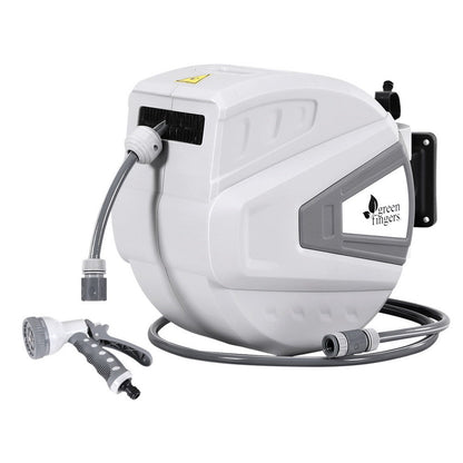 30M Water Hose Reel Retractable Auto Rewind Wall Mount Garden Spray Gun