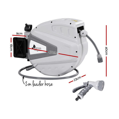 30M Water Hose Reel Retractable Auto Rewind Wall Mount Garden Spray Gun