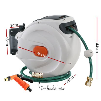 Water Hose Reel 30M Retractable Garden Brass Spray Gun Auto Rewind