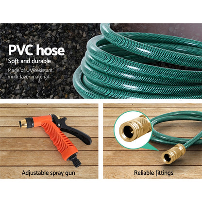 Water Hose Reel 30M Retractable Garden Brass Spray Gun Auto Rewind