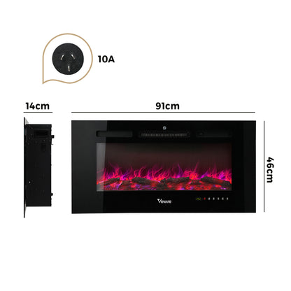 Vevare Electric Fireplace Heater Wall Mounted 3D Flame Effect 2000W