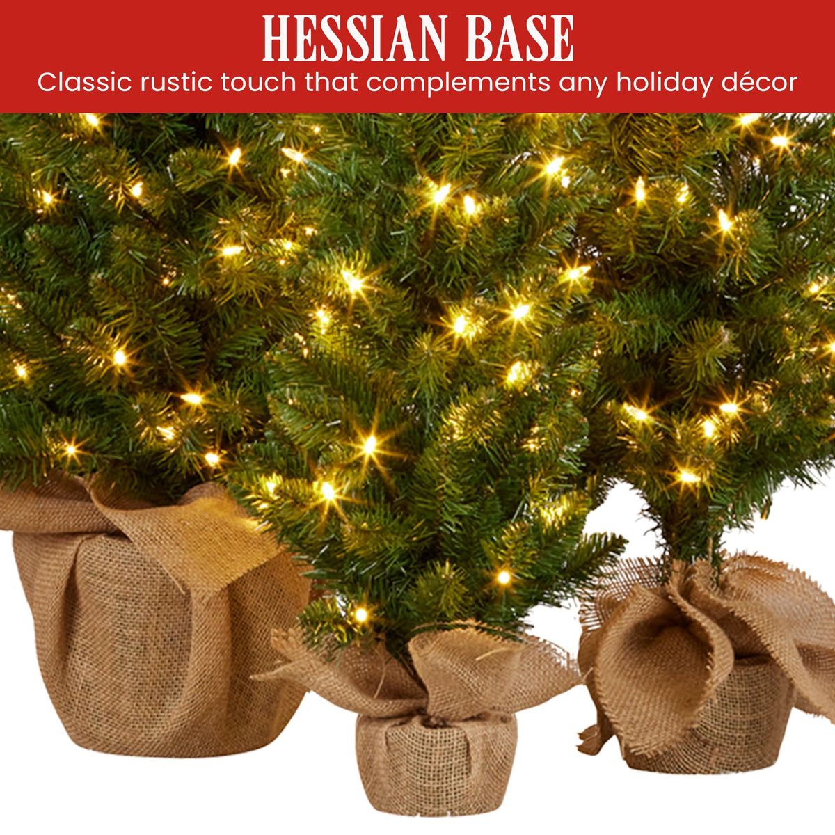 Set of 3 Pre Lit Green Pine Christmas Trees