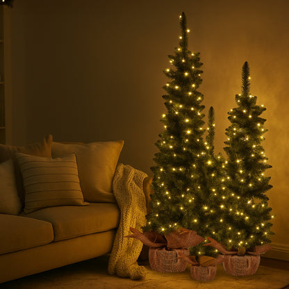 Set of 3 Pre Lit Green Pine Christmas Trees