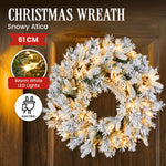 Snowy Atica Pre-Lit Christmas Wreath - 61cm