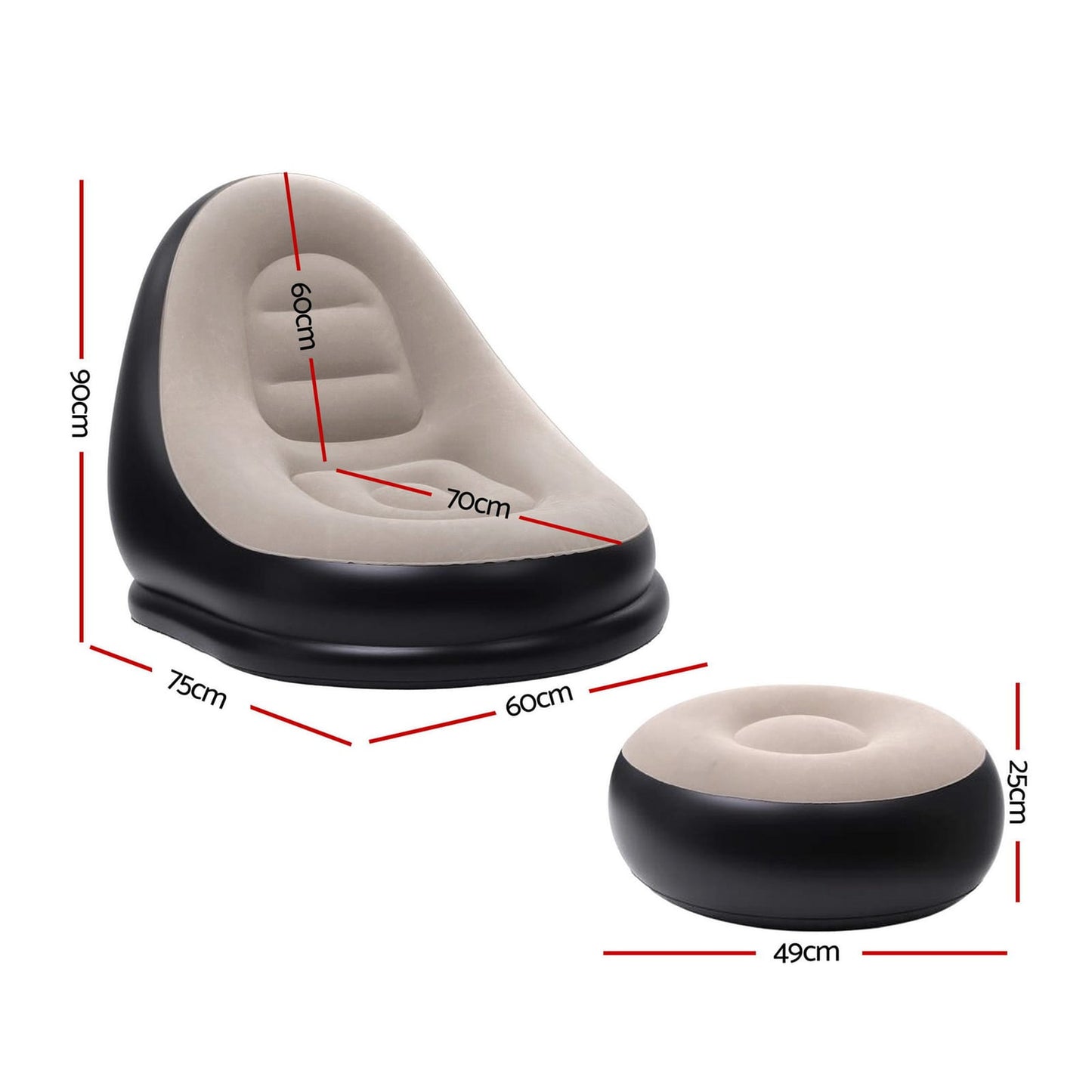 Inflatable Chair Ottoman Set 60x75x90cm