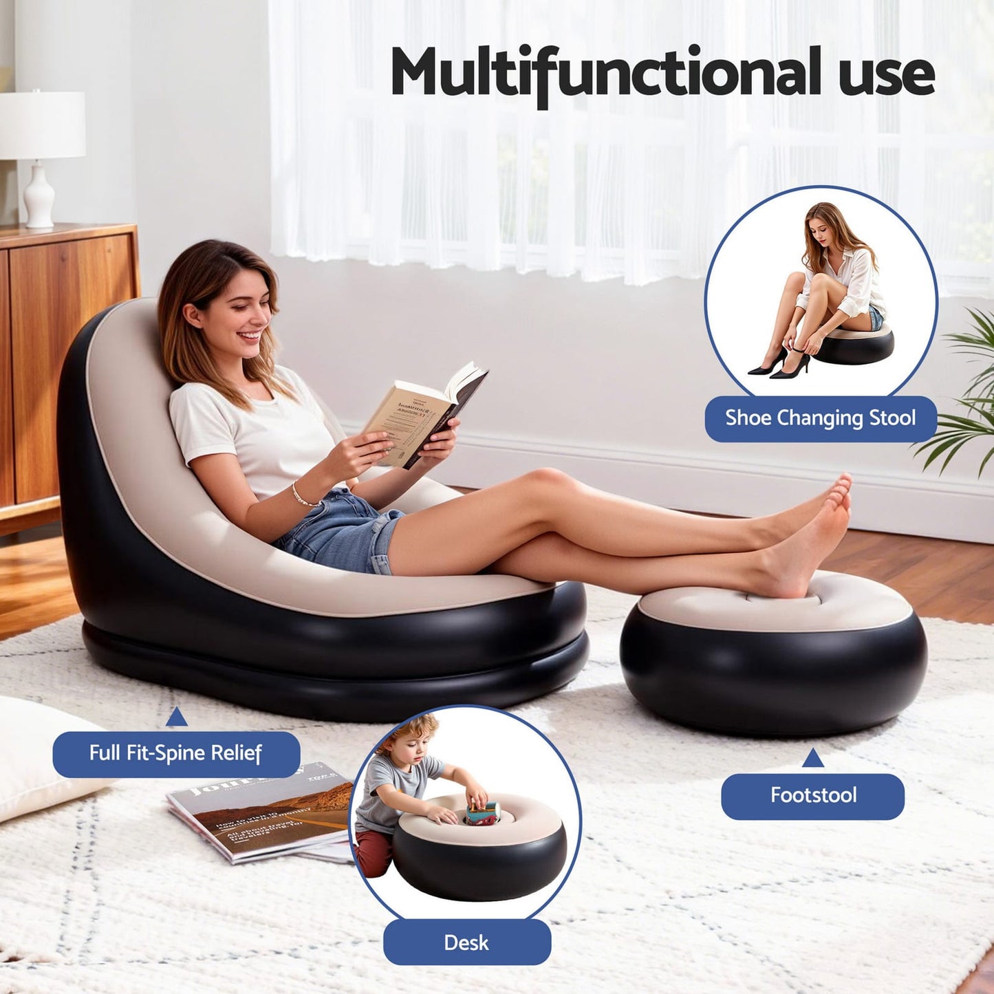 Inflatable Chair Ottoman Set 60x75x90cm