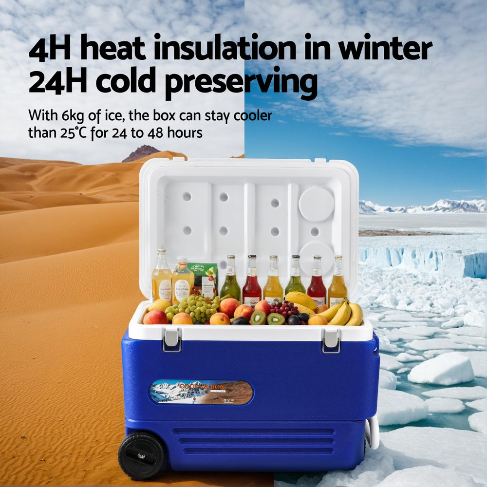 60L Portable Ice Cooler Box With Wheels Camping Fridge