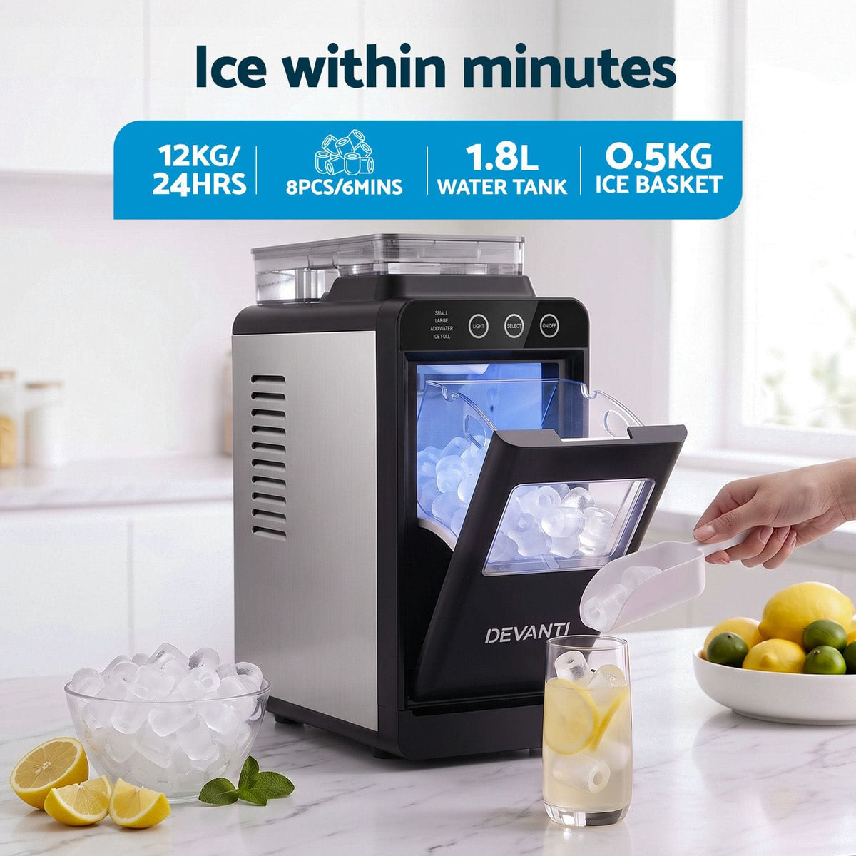 Compact Ice Maker Machine 17x31x38cm