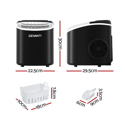 Portable Ice Maker Machine Ice Cube Tray 12Kg Bar Countertop Black