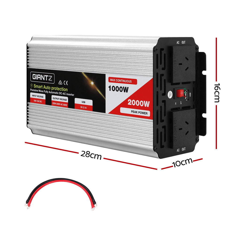 Power Inverter 1000W Or 2000W Pure Sine Wave 12V-240V Camping Boat Caravan