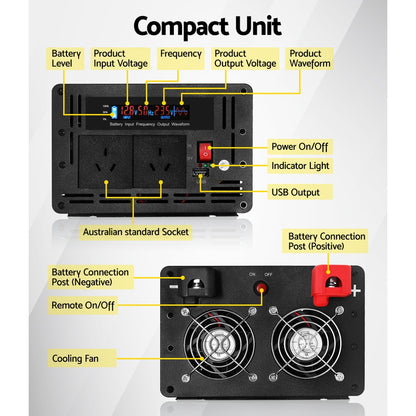 Power Inverter 12V To 240V 2500W/5000W Pure Sine Wave Camping Car Boat