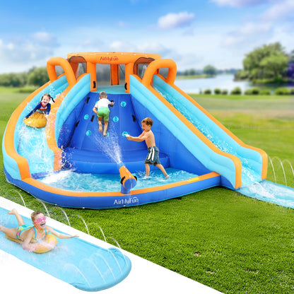 Kids Inflatable Pool w/ Double Slide Jumping Castle