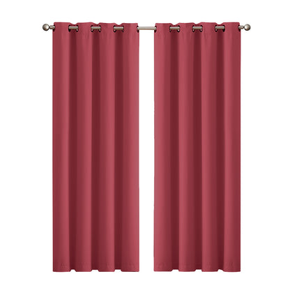 2x Blockout Curtains Panels 3 Layers- Burgundy