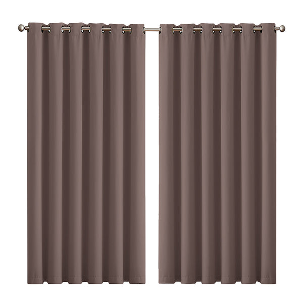  2x Blockout Curtains Panels 3 Layers Taupe