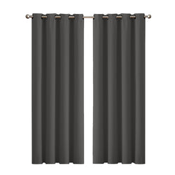 2x Blockout Curtains Panels 3 Layers - Charcoal