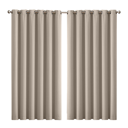 2x Blockout Curtains Panels 3 Layers Beige