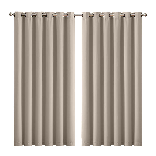  2x Blockout Curtains Panels 3 Layers Beige