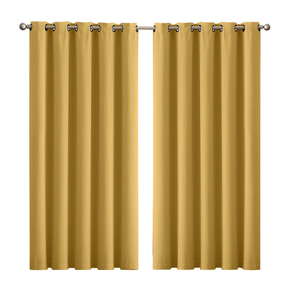 2x Blockout  Mustard Curtains Panels 3 Layers