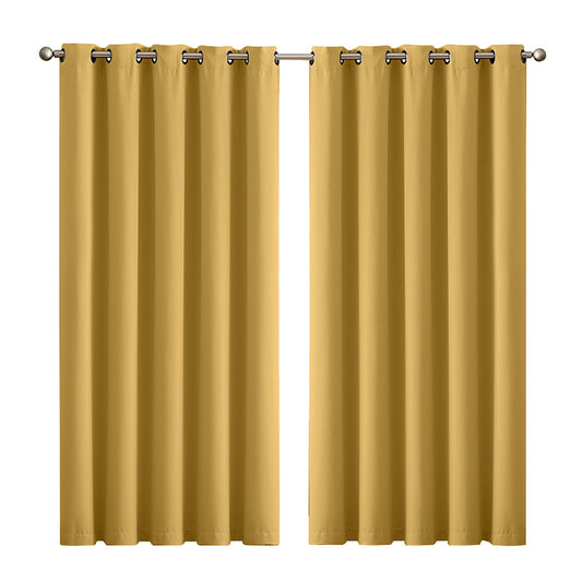2x Blockout  Mustard Curtains Panels 3 Layers