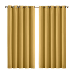2x Blockout  Mustard Curtains Panels 3 Layers