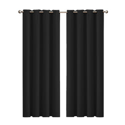 2x Blockout Curtains Panels 3 Layers - Black