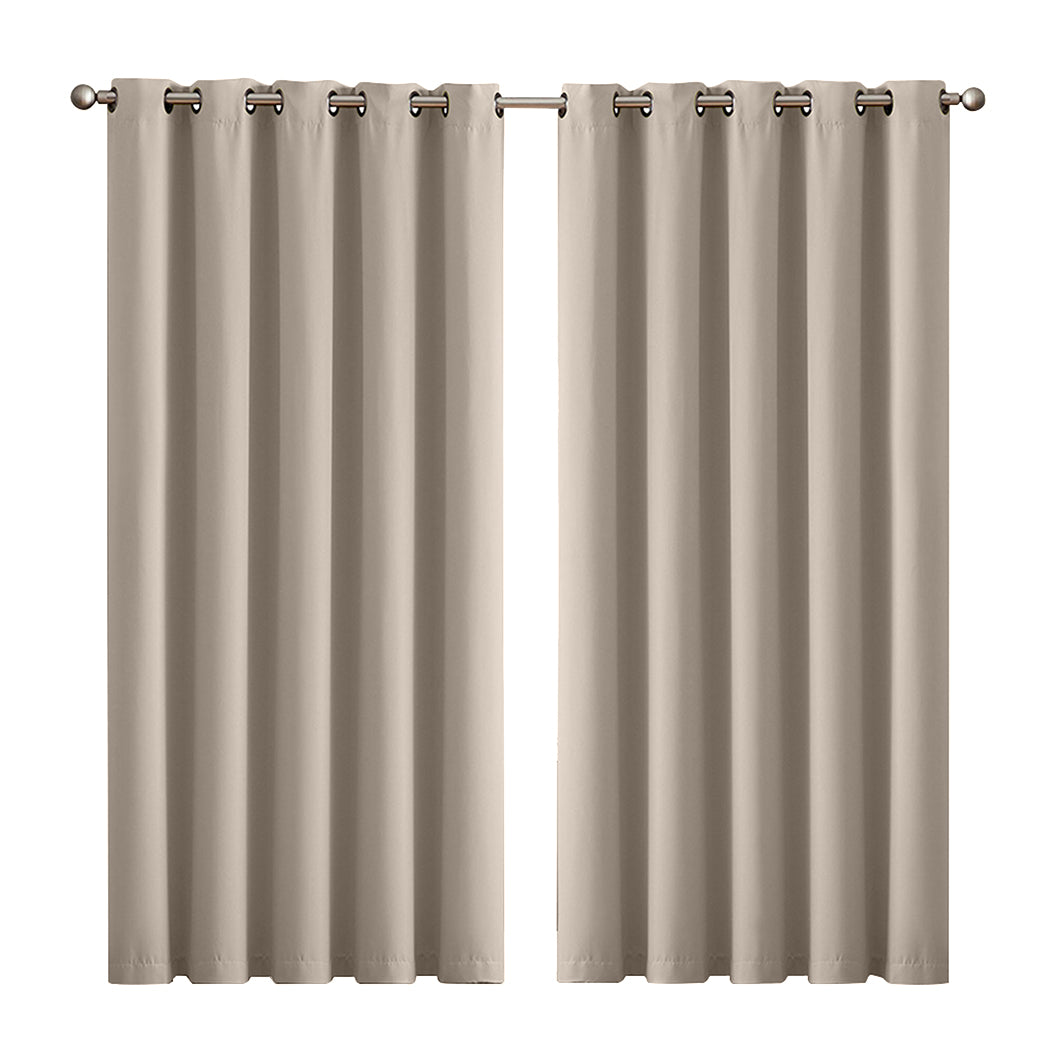 2x Blockout Beige Curtains Panels 3 Layers