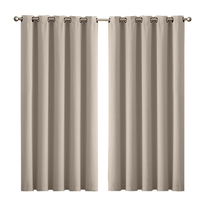 2x Blockout Beige Curtains Panels 3 Layers