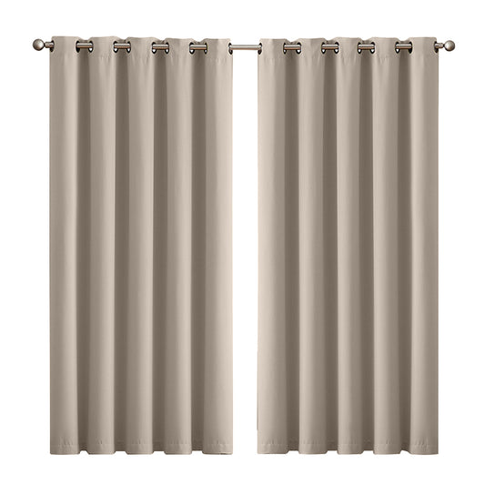 2x Blockout Beige Curtains Panels 3 Layers