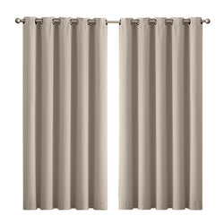 2x Blockout Beige Curtains Panels 3 Layers