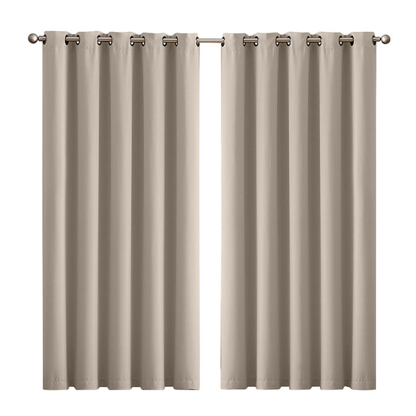  2x Blockout Beige Curtains Panels 3 Layers