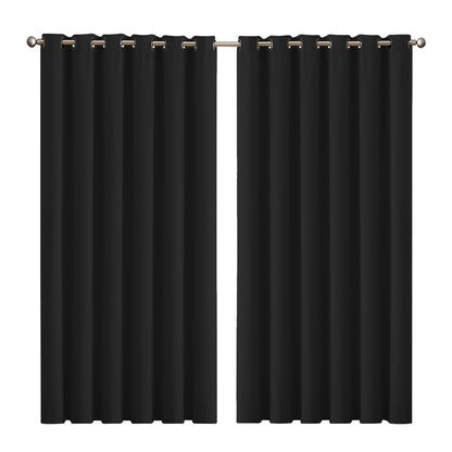 2x Blockout Curtains Panels 3 Layers Black