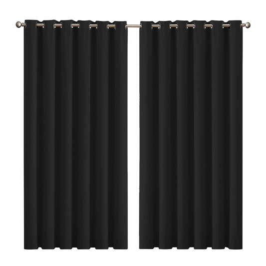2x Blockout Curtains Panels 3 Layers Black