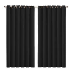 2x Blockout Curtains Panels 3 Layers Black